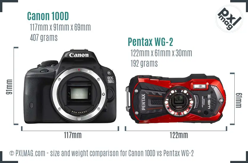 Canon 100D vs Pentax WG-2 size comparison