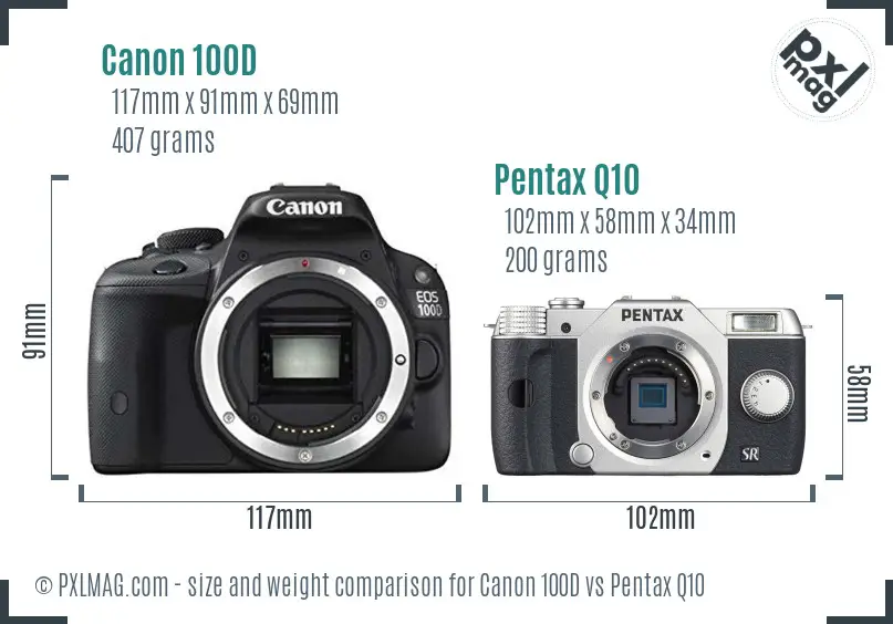 Canon 100D vs Pentax Q10 size comparison