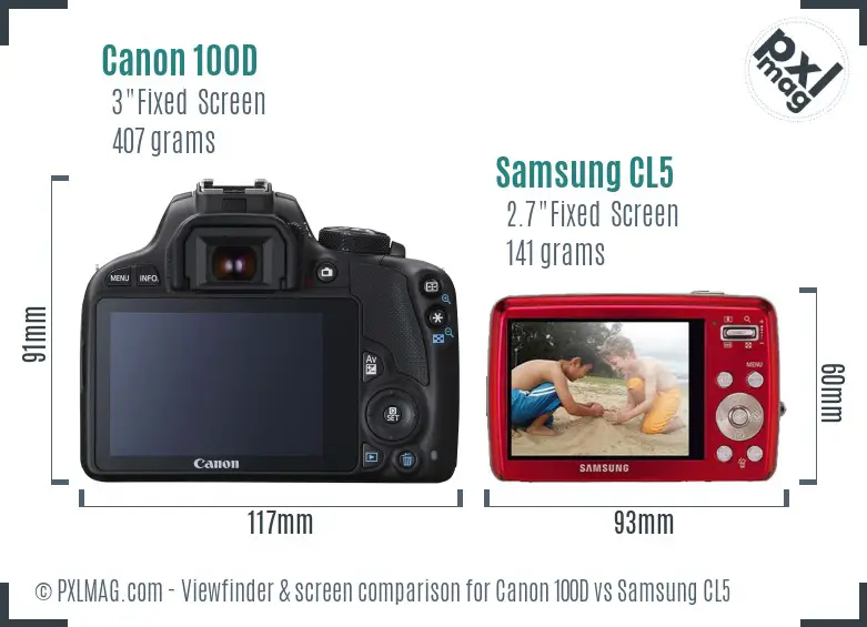 Canon 100D vs Samsung CL5 Screen and Viewfinder comparison