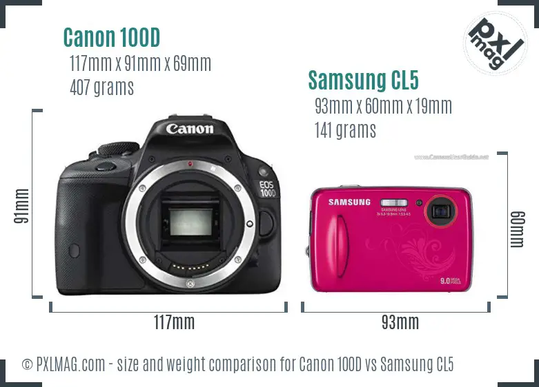 Canon 100D vs Samsung CL5 size comparison