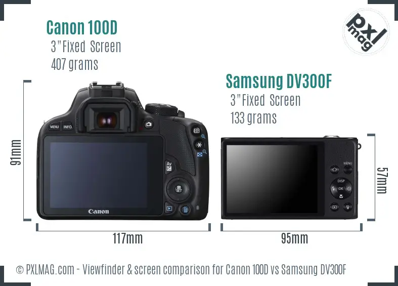 Canon 100D vs Samsung DV300F Screen and Viewfinder comparison