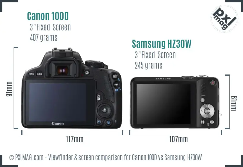 Canon 100D vs Samsung HZ30W Screen and Viewfinder comparison