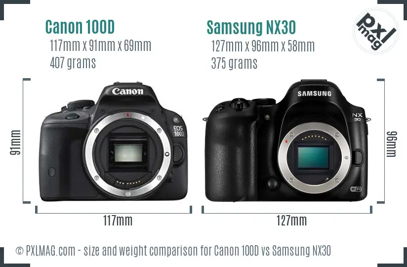 Canon 100D vs Samsung NX30 size comparison