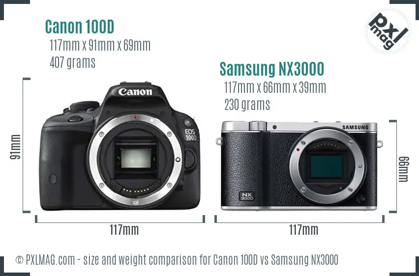 Canon 100D vs Samsung NX3000 size comparison Canon 100D vs Samsung NX3000 size comparison