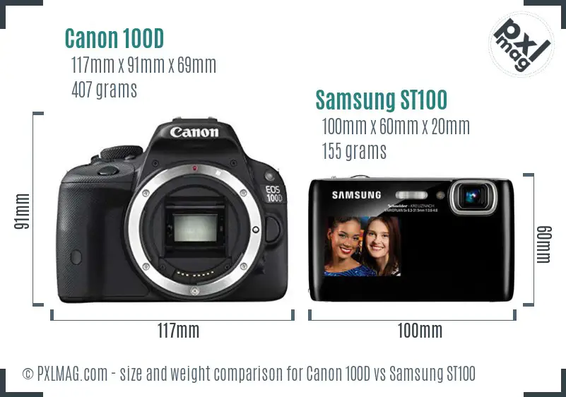 Canon 100D vs Samsung ST100 size comparison