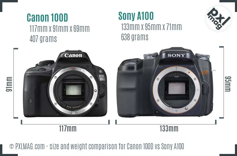 Canon 100D vs Sony A100 size comparison Canon 100D vs Sony A100 size comparison