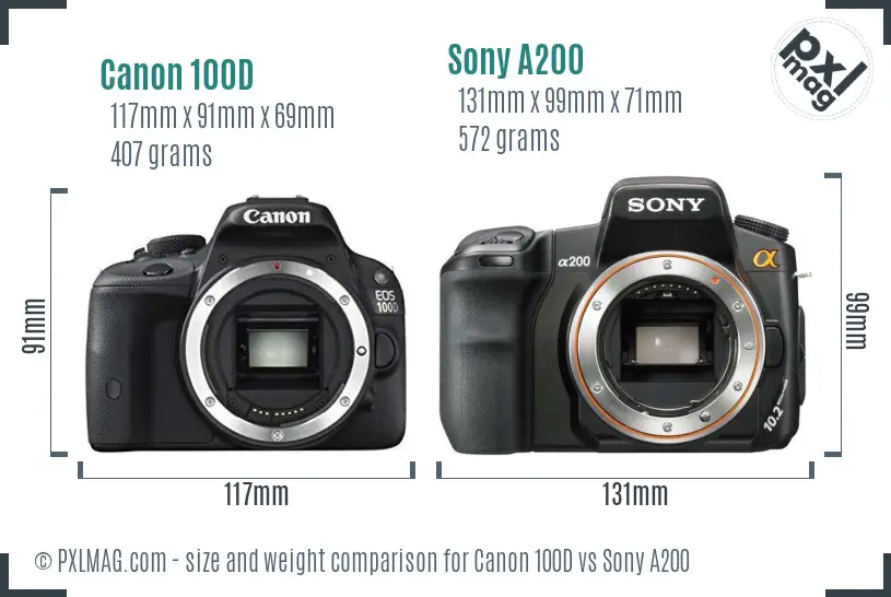 Canon 100D vs Sony A200 size comparison