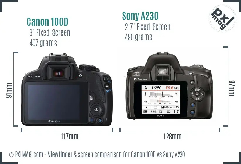 Canon 100D vs Sony A230 Screen and Viewfinder comparison