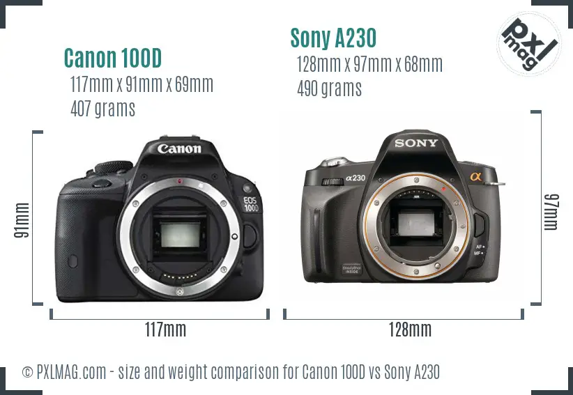 Canon 100D vs Sony A230 size comparison