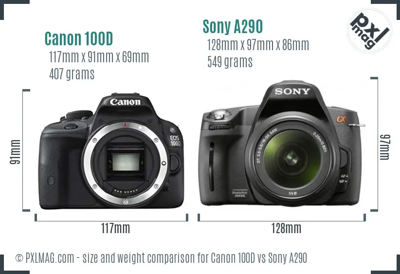 Canon 100D vs Sony A290 size comparison