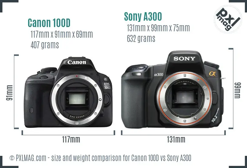 Canon 100D vs Sony A300 size comparison