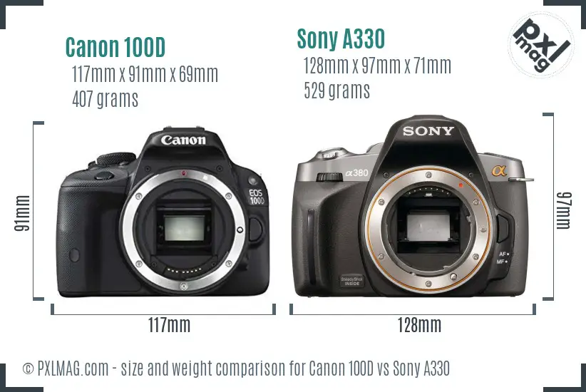 Canon 100D vs Sony A330 size comparison