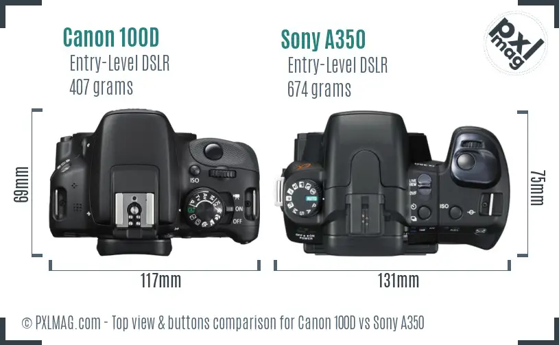 Canon 100D vs Sony A350 top view buttons comparison