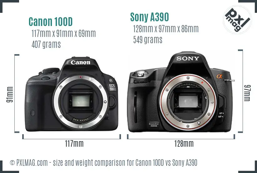 Canon 100D vs Sony A390 size comparison
