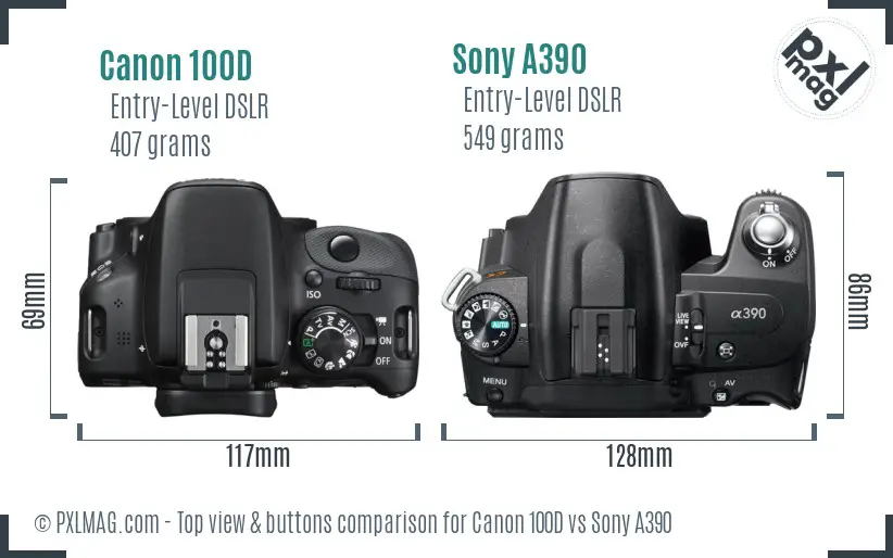 Canon 100D vs Sony A390 top view buttons comparison