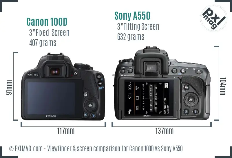 Canon 100D vs Sony A550 Screen and Viewfinder comparison