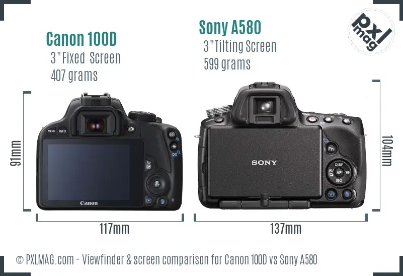 Canon 100D vs Sony A580 Screen and Viewfinder comparison