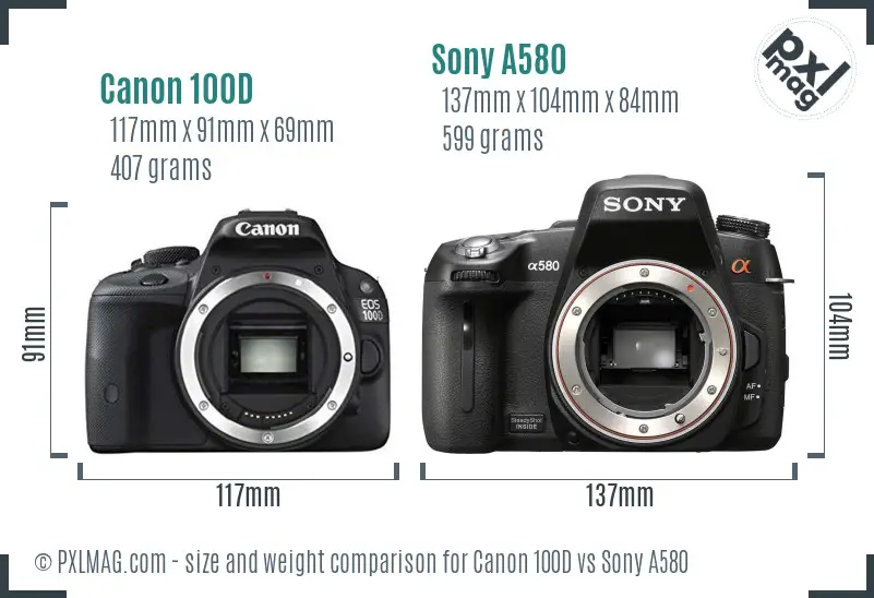 Canon 100D vs Sony A580 size comparison