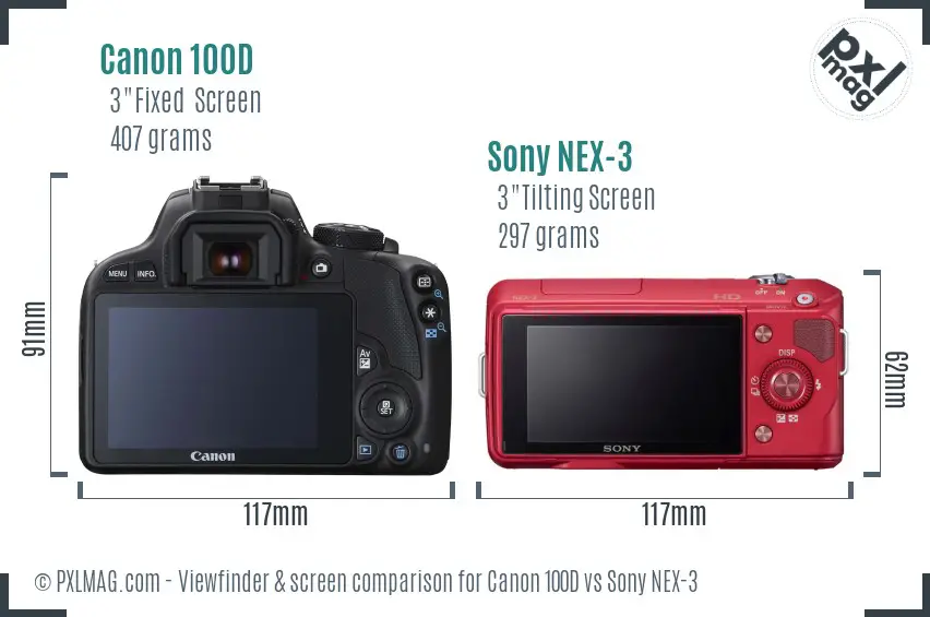 Canon 100D vs Sony NEX-3 Screen and Viewfinder comparison