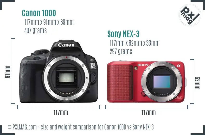 Canon 100D vs Sony NEX-3 size comparison