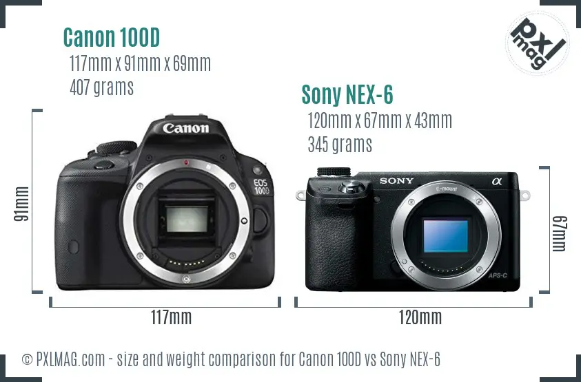 Canon 100D vs Sony NEX-6 size comparison Canon 100D vs Sony NEX-6 size comparison