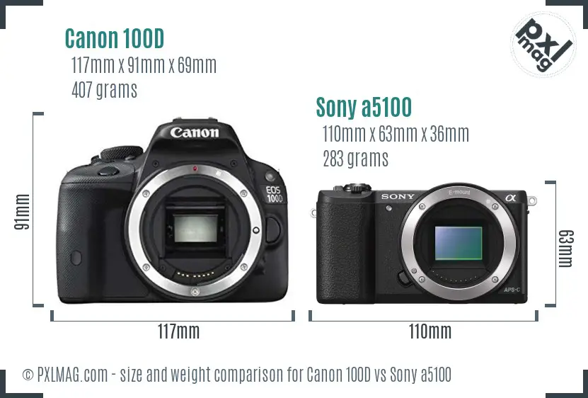 Canon 100D vs Sony a5100 size comparison