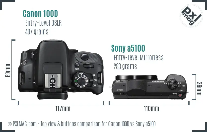 Canon 100D vs Sony a5100 top view buttons comparison