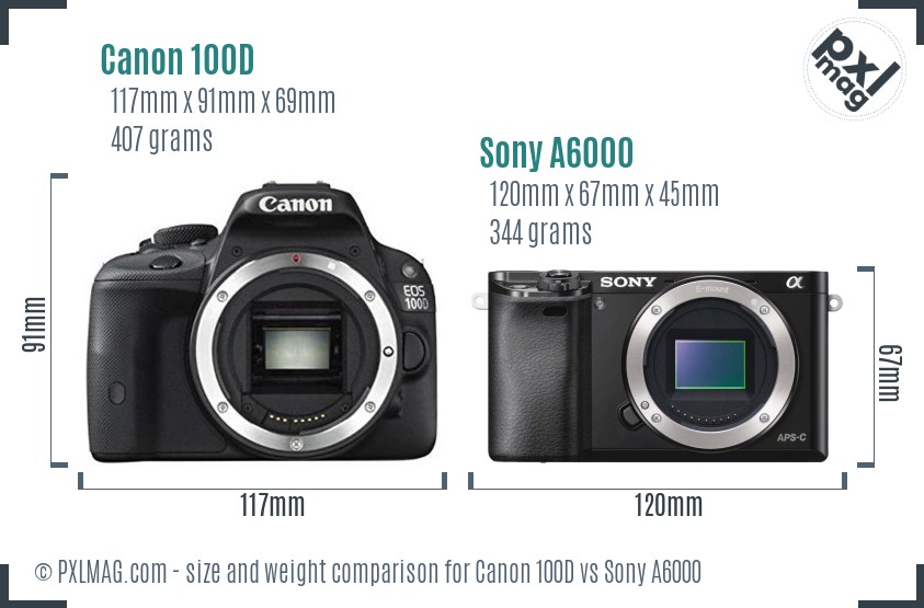 Canon 100D vs Sony A6000 size comparison Canon 100D vs Sony A6000 size comparison