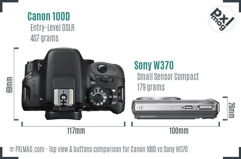 Canon 100D vs Sony W370 top view buttons comparison