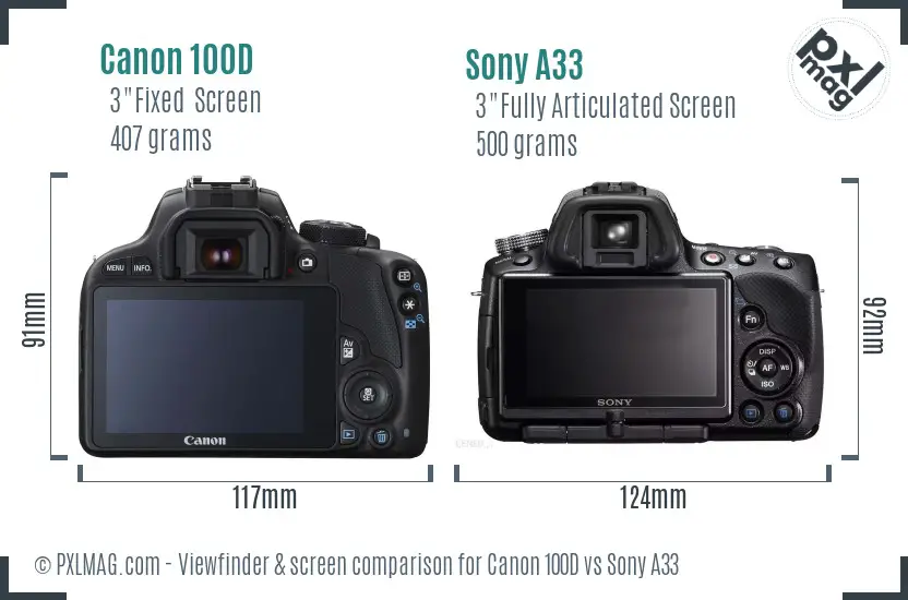 Canon 100D vs Sony A33 Screen and Viewfinder comparison