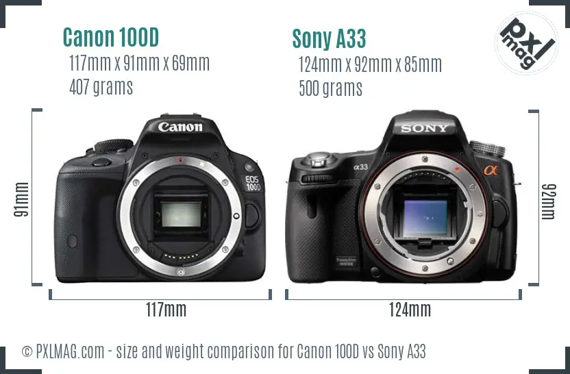 Canon 100D vs Sony A33 size comparison