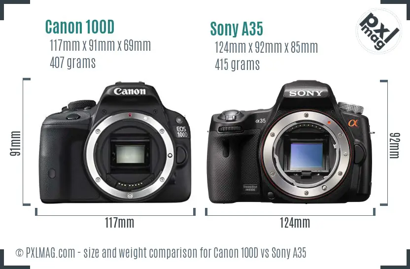 Canon 100D vs Sony A35 size comparison