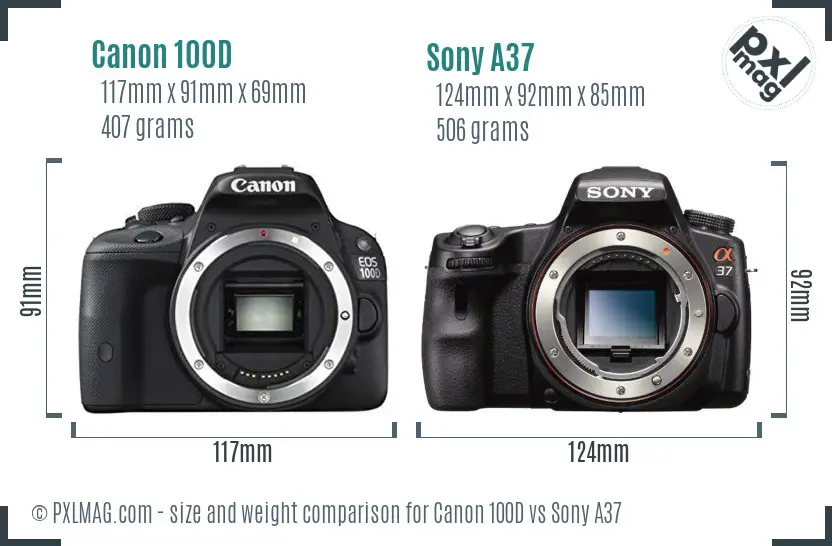 Canon 100D vs Sony A37 size comparison