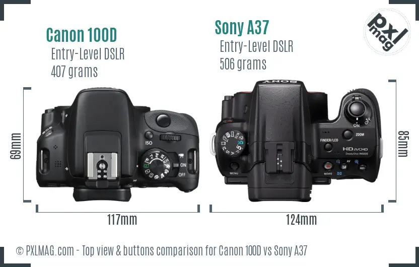 Canon 100D vs Sony A37 top view buttons comparison