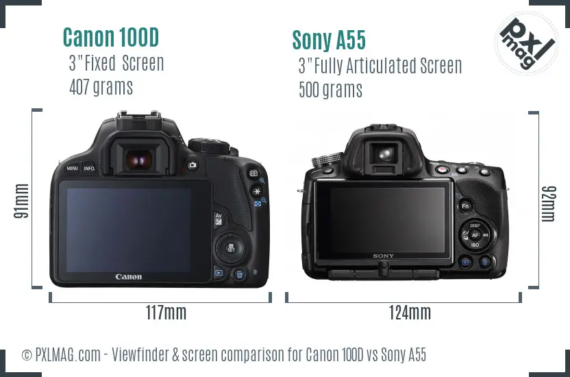 Canon 100D vs Sony A55 Screen and Viewfinder comparison