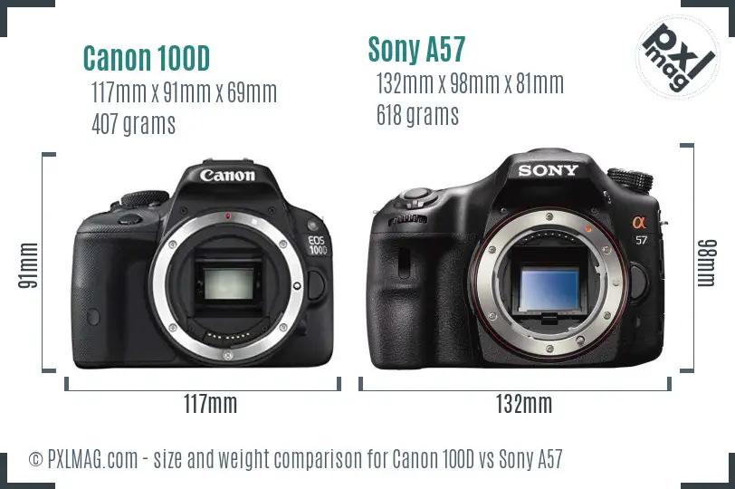 Canon 100D vs Sony A57 size comparison