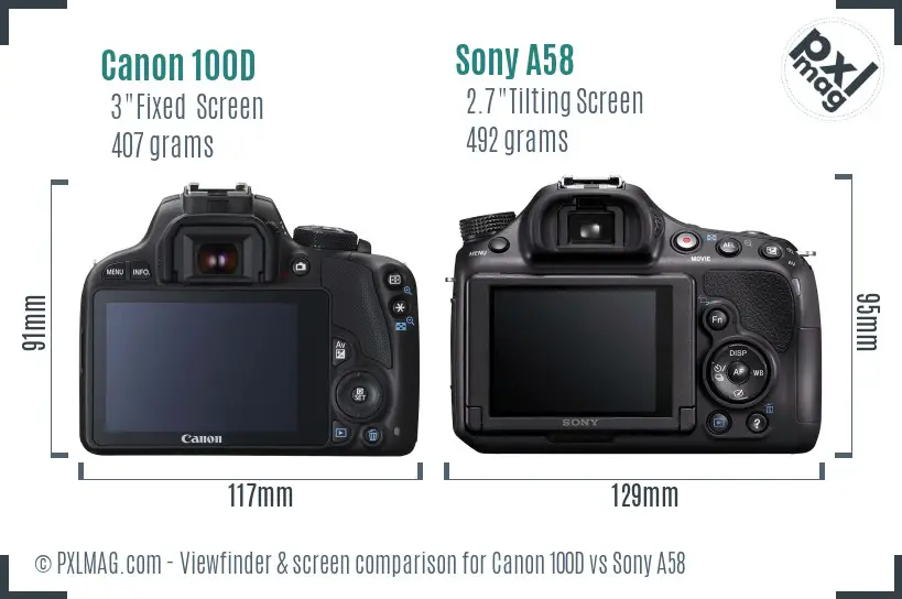 Canon 100D vs Sony A58 Screen and Viewfinder comparison
