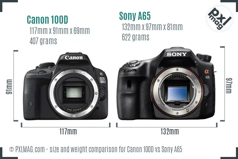 Canon 100D vs Sony A65 size comparison