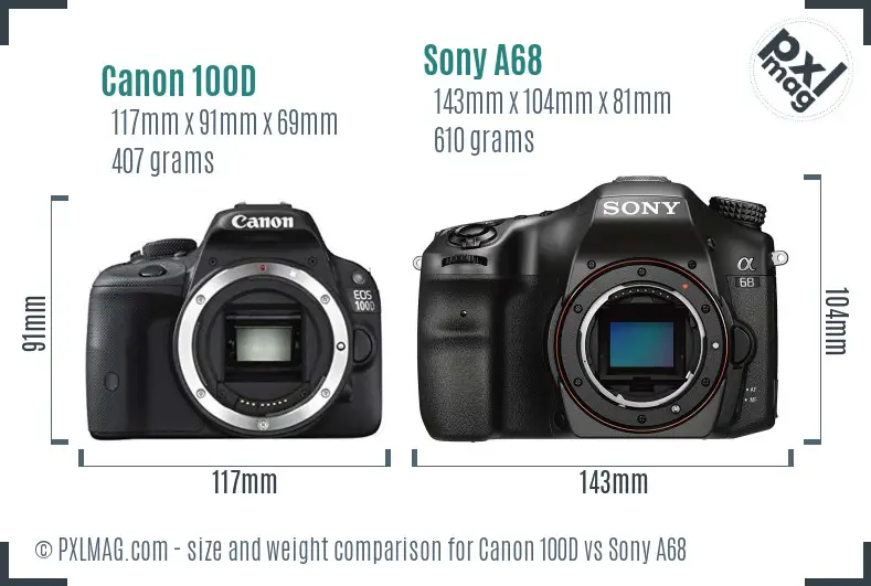 Canon 100D vs Sony A68 size comparison