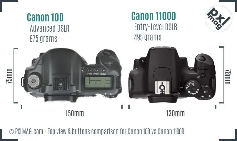 Canon 10D vs Canon 1100D top view buttons comparison Canon 10D vs Canon 1100D top view buttons comparison