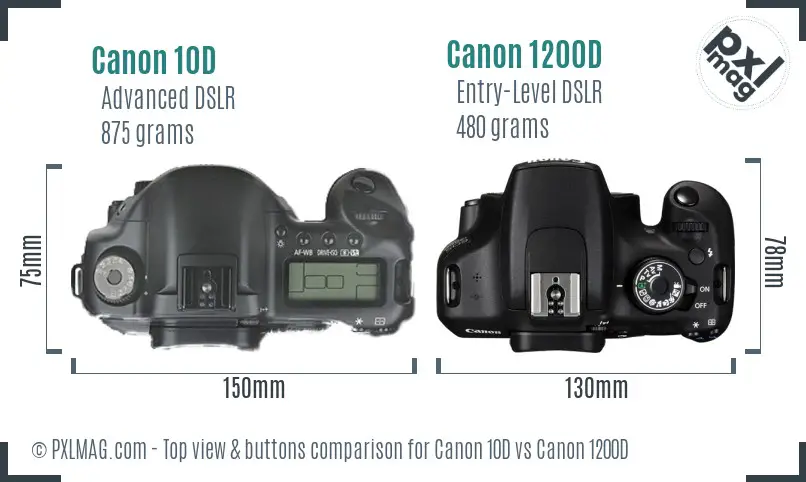 Canon 10D vs Canon 1200D top view buttons comparison