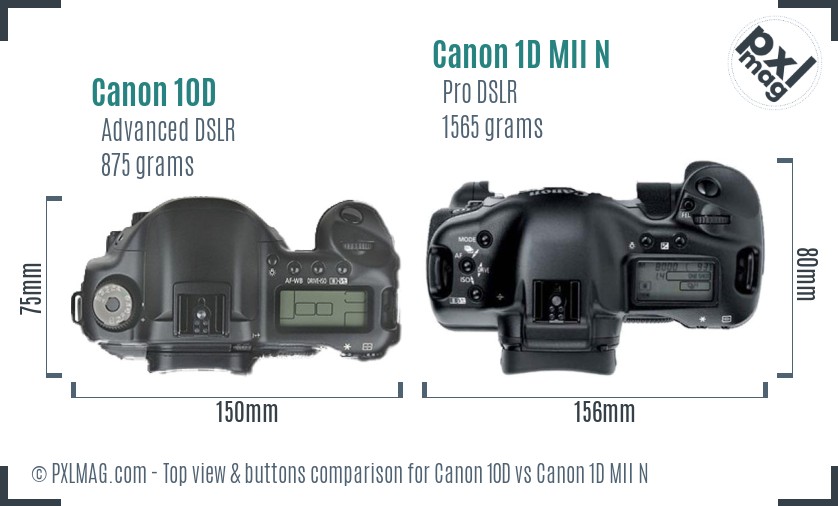 Canon 10D vs Canon 1D MII N top view buttons comparison