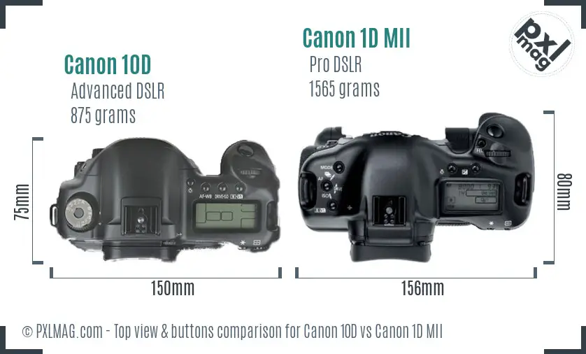 Canon 10D vs Canon 1D MII top view buttons comparison Canon 10D vs Canon 1D MII top view buttons comparison
