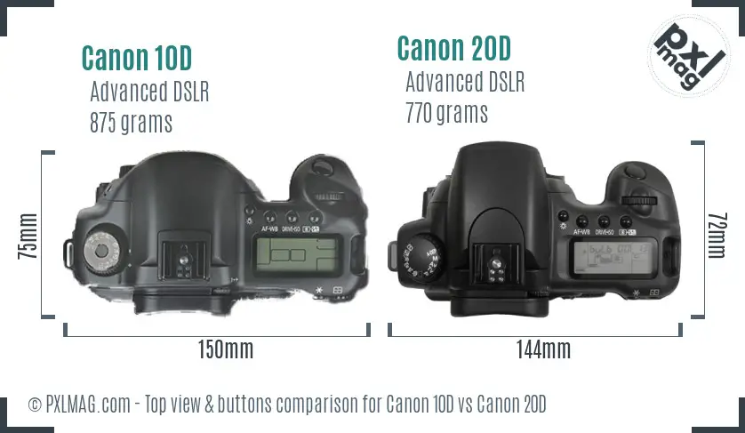 Canon 10D vs Canon 20D top view buttons comparison
