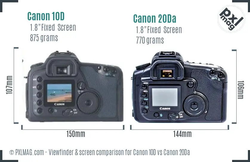 Canon 10D vs Canon 20Da Screen and Viewfinder comparison