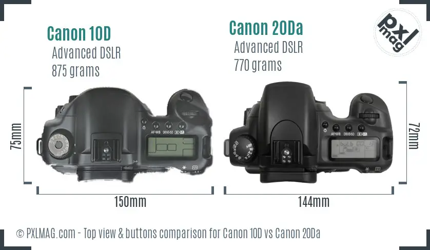 Canon 10D vs Canon 20Da top view buttons comparison
