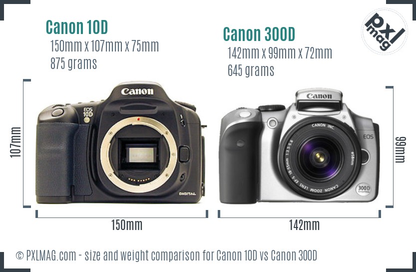 Canon 10D vs Canon 300D size comparison