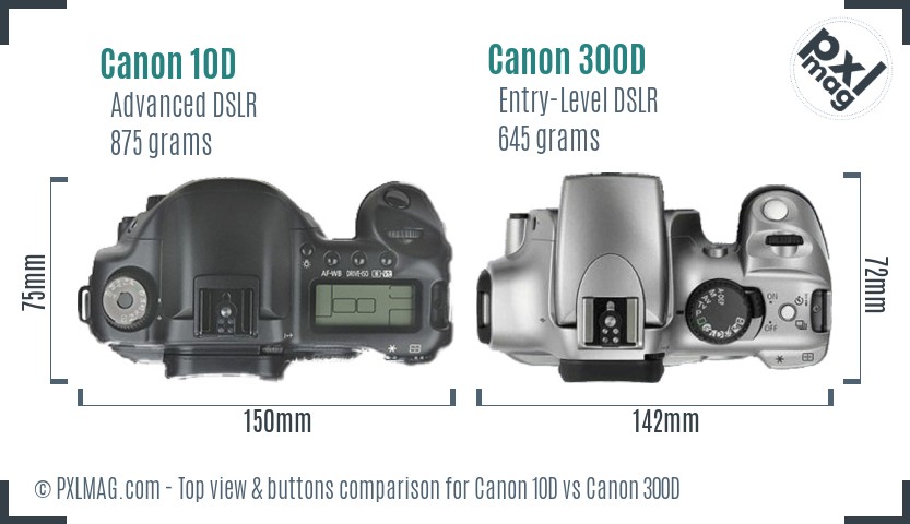 Canon 10D vs Canon 300D top view buttons comparison