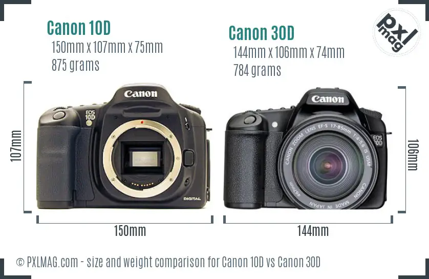 Canon 10D vs Canon 30D size comparison