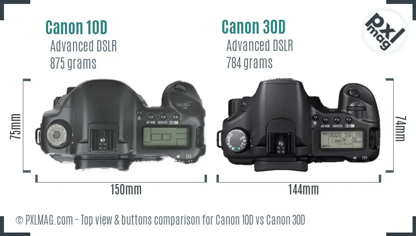 Canon 10D vs Canon 30D top view buttons comparison